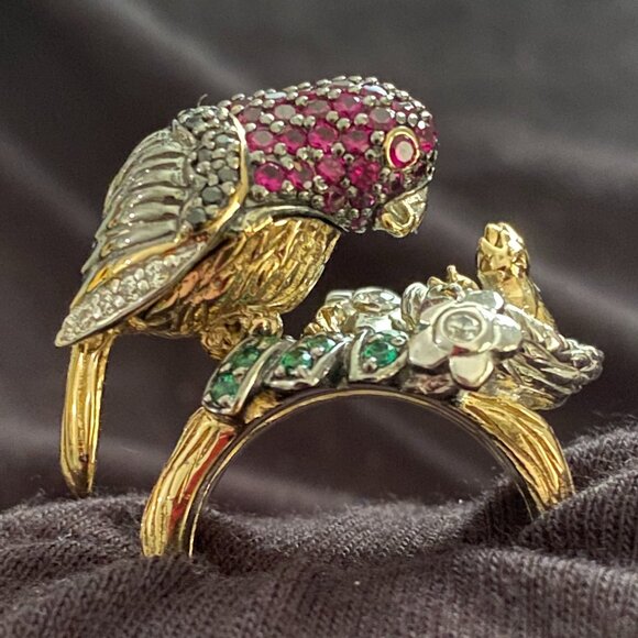 Bird Ring 14 K over Sterling Silver 925. Size 7. - Picture 3 of 9